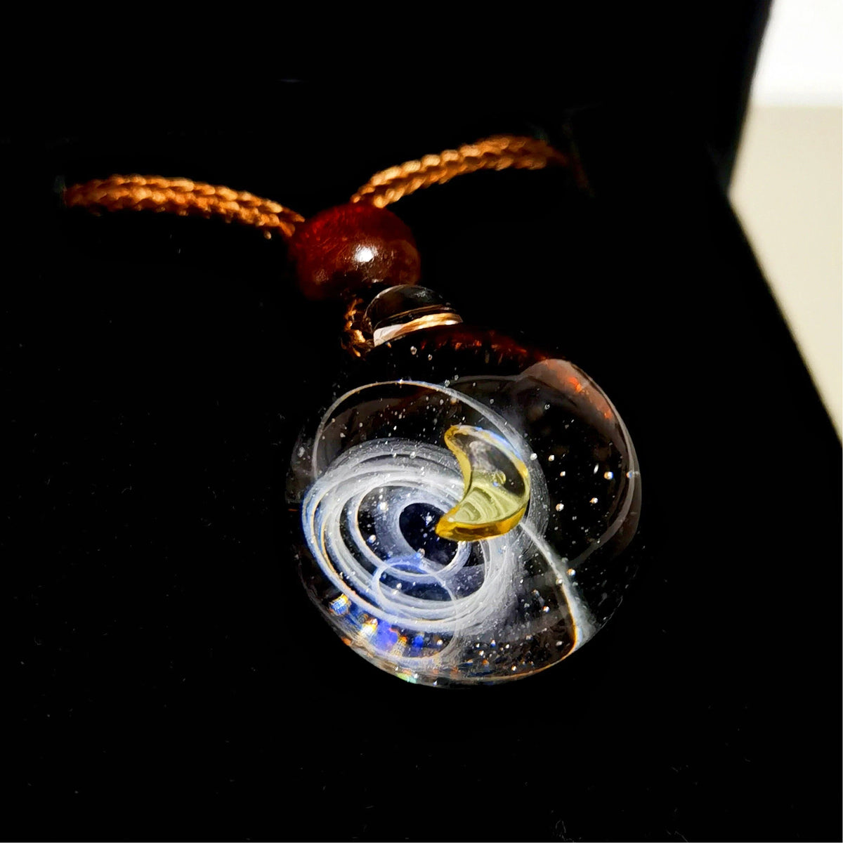 Moon Oracle Galaxy Necklace, Crescent Moon Glass Pendant, Celestial Jewelry, Mystical Lunar Necklace, Witchy Gift