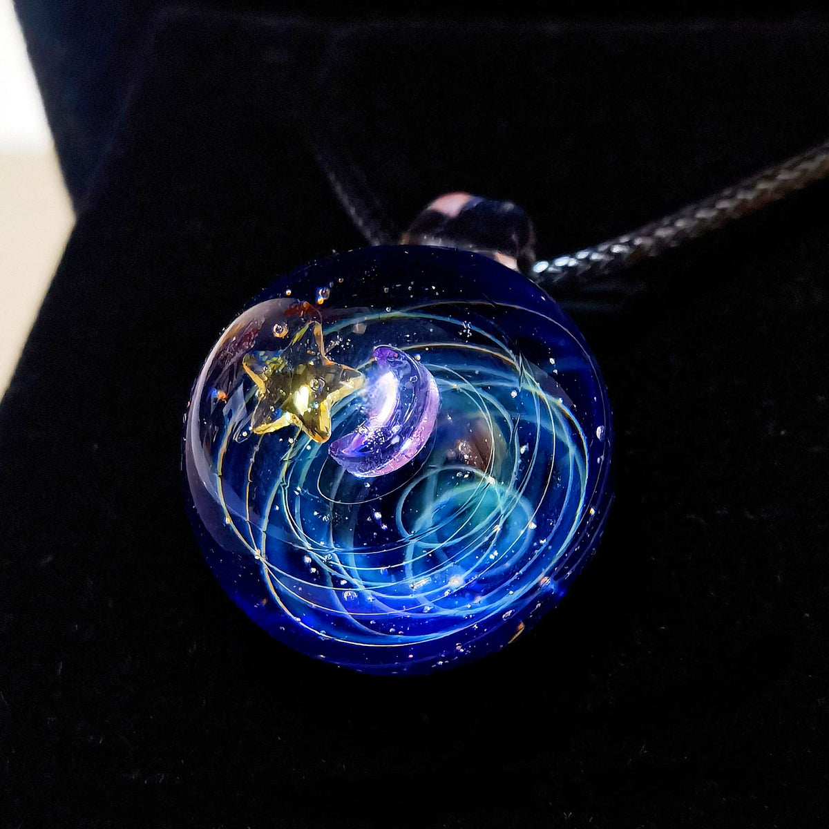 Mystic Celestial Amulet Necklace, Galaxy Glass Pendant, Moon Star Talisman, Cosmic Energy Jewelry, Astral Witchy Necklace