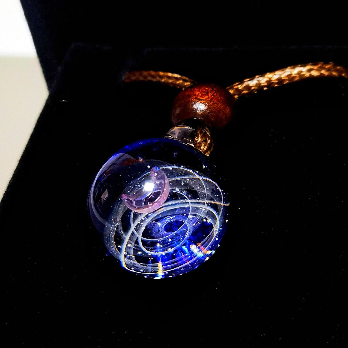 Lunar Oracle Galaxy Necklace, Crescent Moon Glass Pendant, Celestial Jewelry, Mystical Night Sky Necklace, Witchy Gift