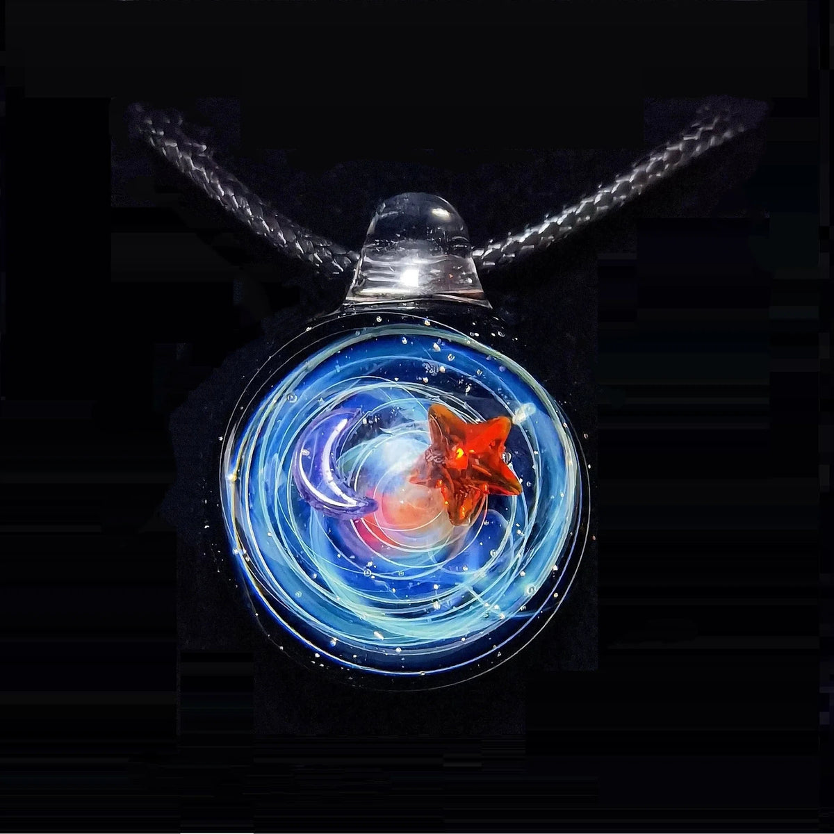 Celestial Oracle Galaxy Pendant Necklace – Mystical Moon, Stars & Planetary Orbit Talisman