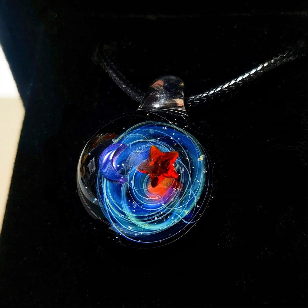 Celestial Oracle Galaxy Pendant Necklace – Mystical Moon, Stars & Planetary Orbit Talisman