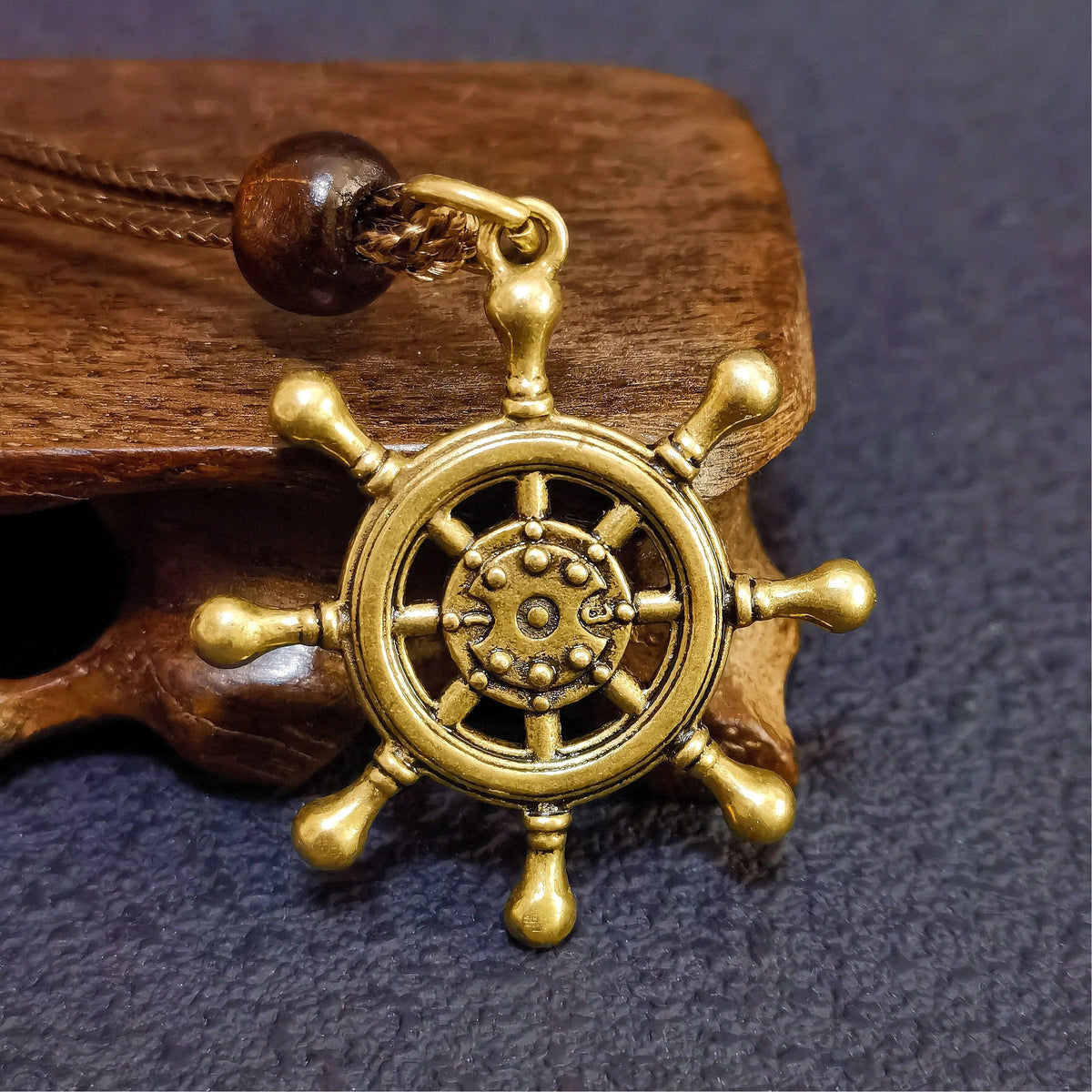 Helm of Destiny Brass Ship Wheel Necklace – Mystical Symbol of Guidance, Direction & Life’s Journey