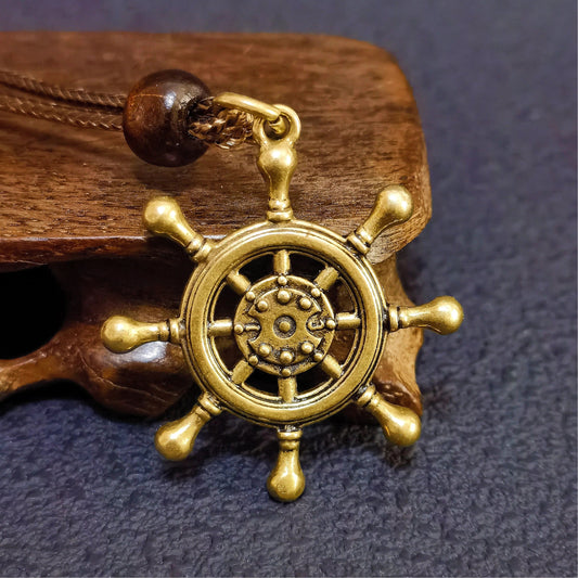 Helm of Destiny Brass Ship Wheel Necklace – Mystical Symbol of Guidance, Direction & Life’s Journey