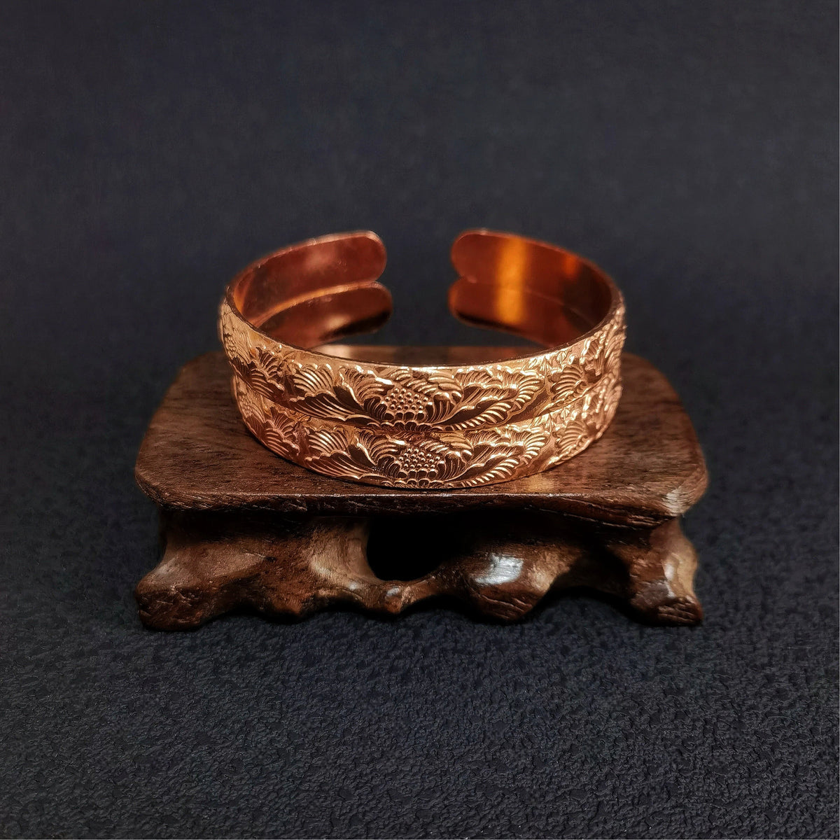 Sacred Bloom Copper Cuff Bracelet, Mystical Floral Talisman, Vintage Amulet Jewelry, Witchy Boho Bracelet, Spiritual Gift