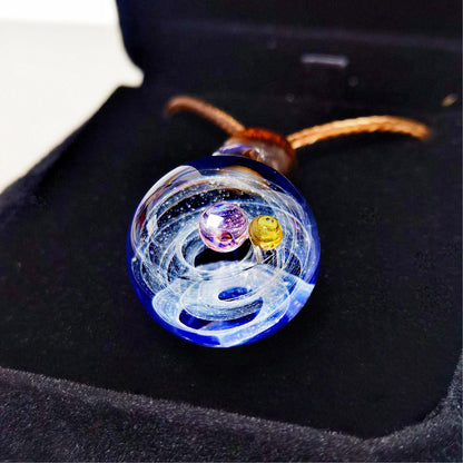 Astral Orbit Galaxy Glass Pendant Necklace – Mystical Celestial Planet Jewelry