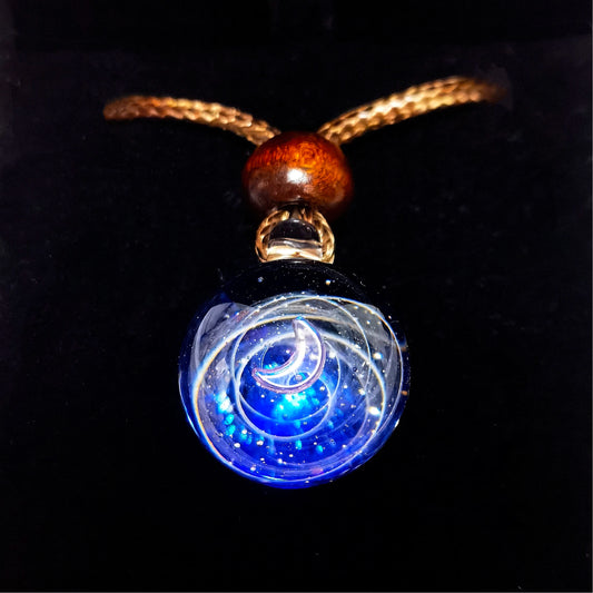 Moon Oracle Galaxy Necklace, Crescent Moon Glass Pendant, Celestial Jewelry, Mystical Lunar Necklace, Witchy Gift