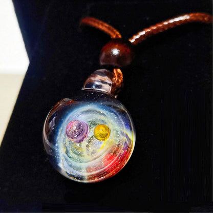 Celestial Oracle Galaxy Pendant Necklace – Mystical Moon, Stars & Planetary Orbit Talisman