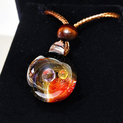 Solar Oracle Galaxy Pendant Necklace – Mystical Cosmic Fire & Planetary Orbit Talisman