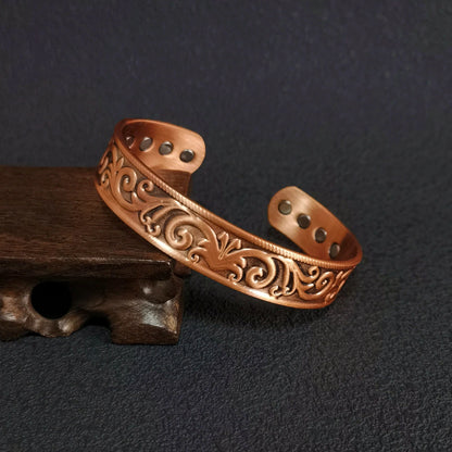 Mystic Copper Cuff Bracelet, Vintage Talisman Jewelry, Engraved Scrollwork Amulet, Boho Witchy Bracelet, Spiritual Gift