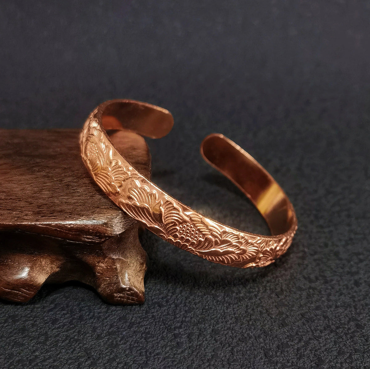 Sacred Bloom Copper Cuff Bracelet, Mystical Floral Talisman, Vintage Amulet Jewelry, Witchy Boho Bracelet, Spiritual Gift