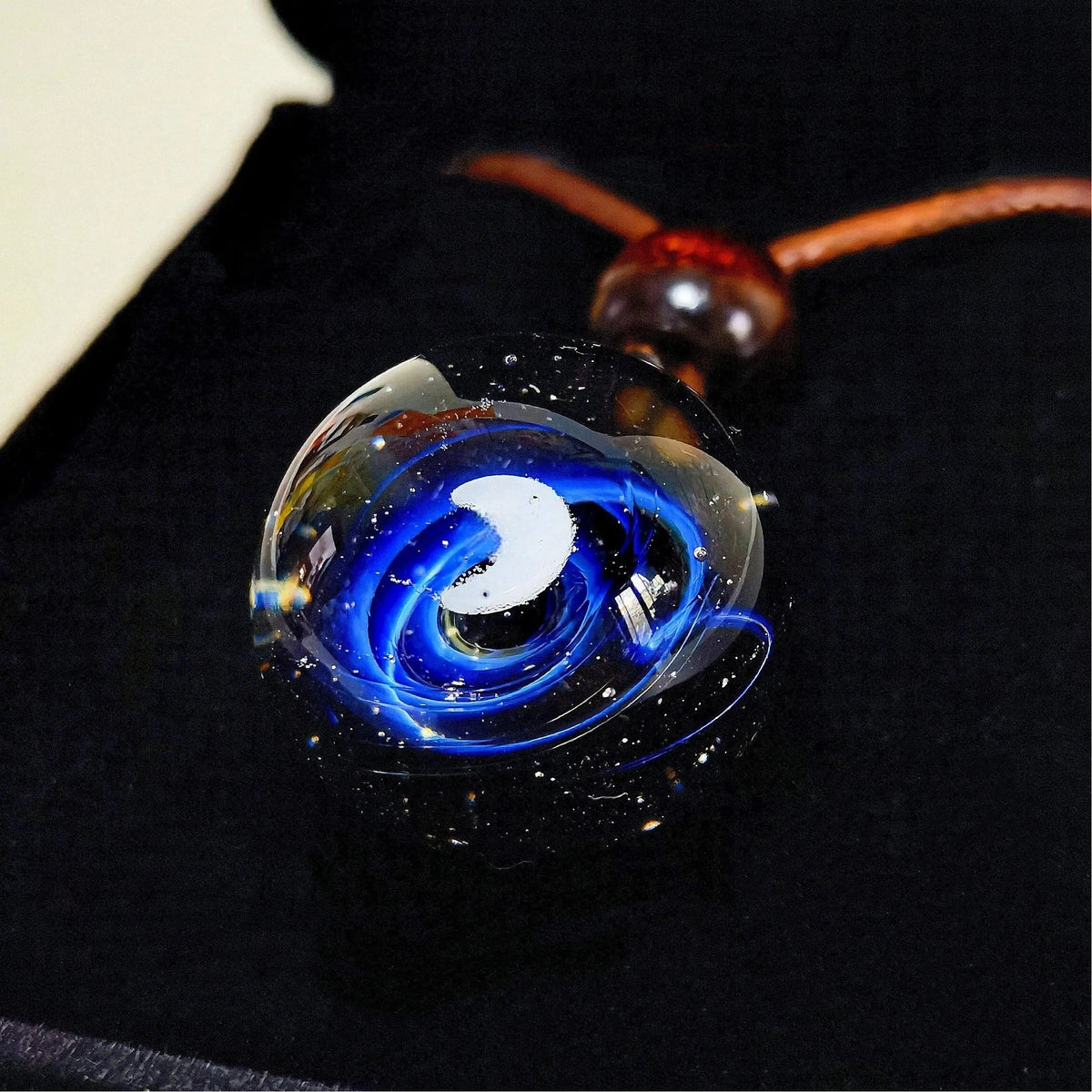 Lunar Oracle Galaxy Necklace, Crescent Moon Glass Pendant, Celestial Jewelry, Mystical Night Sky Necklace, Witchy Gift