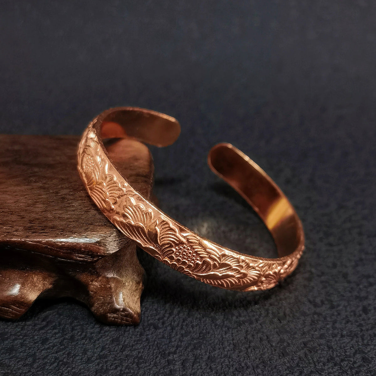 Sacred Bloom Copper Cuff Bracelet, Mystical Floral Talisman, Vintage Amulet Jewelry, Witchy Boho Bracelet, Spiritual Gift