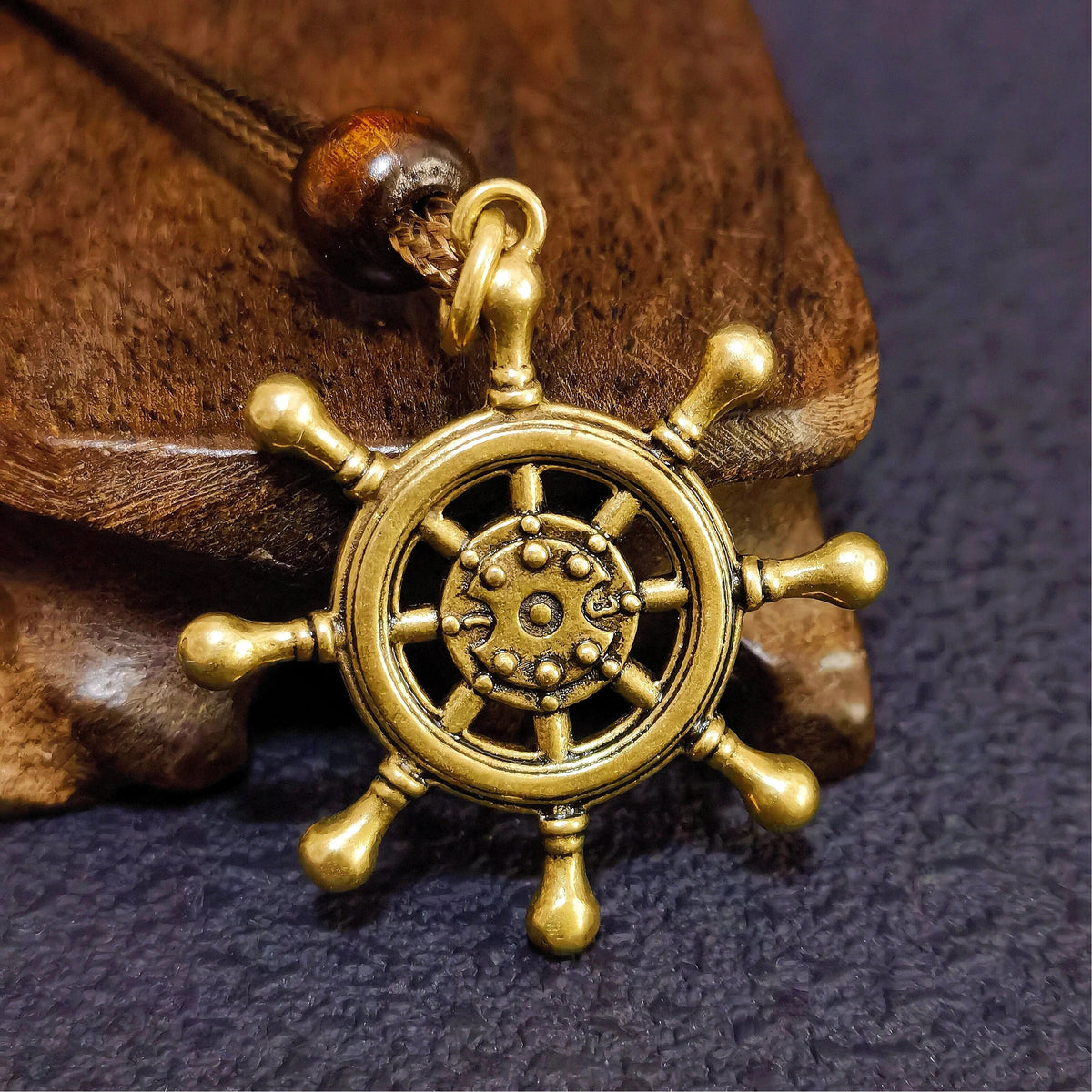 Helm of Destiny Brass Ship Wheel Necklace – Mystical Symbol of Guidance, Direction & Life’s Journey