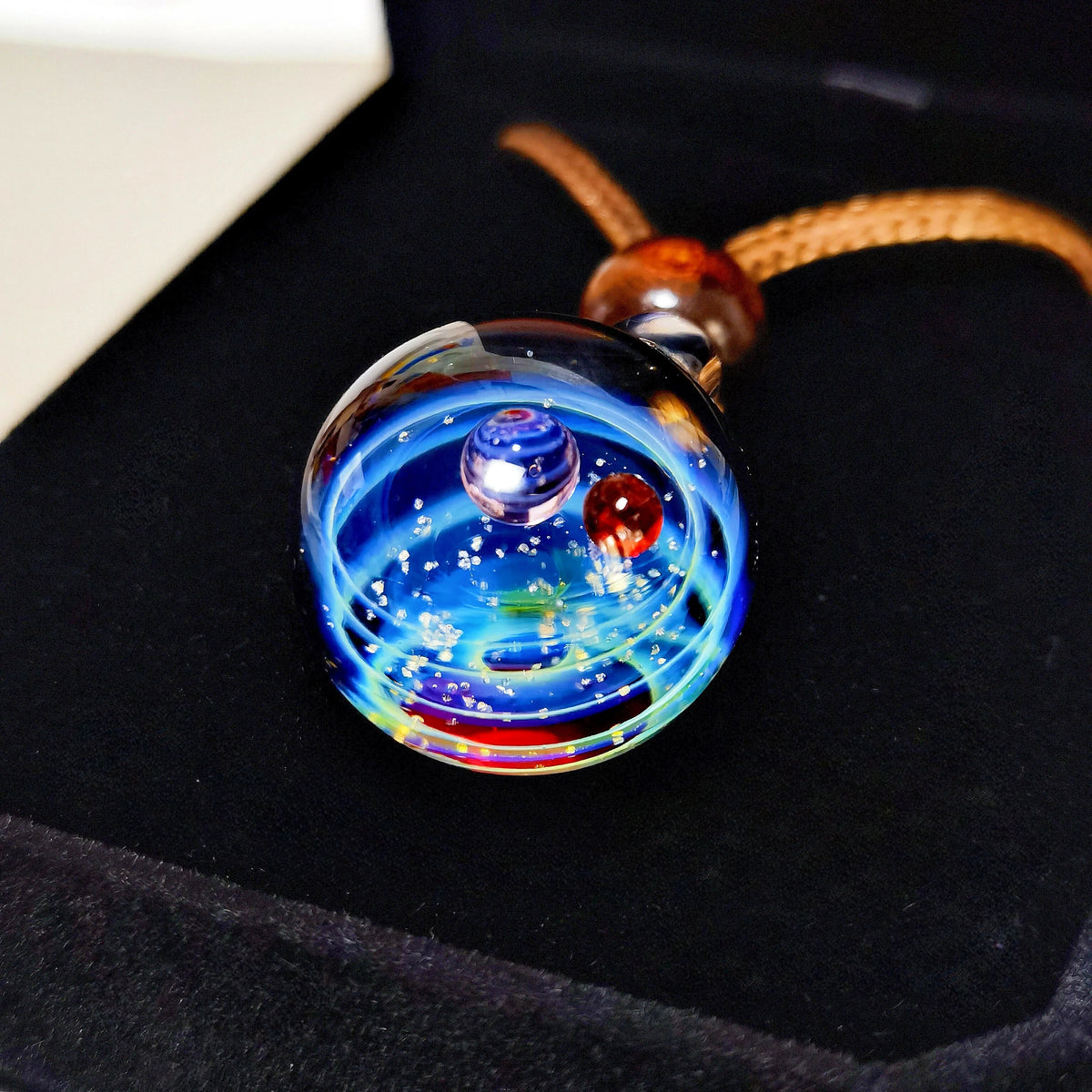 Celestial Alignment Galaxy Necklace, Cosmic Orbit Glass Pendant, Astral Planet Jewelry, Mystical Universe Necklace, Stargazer Gift