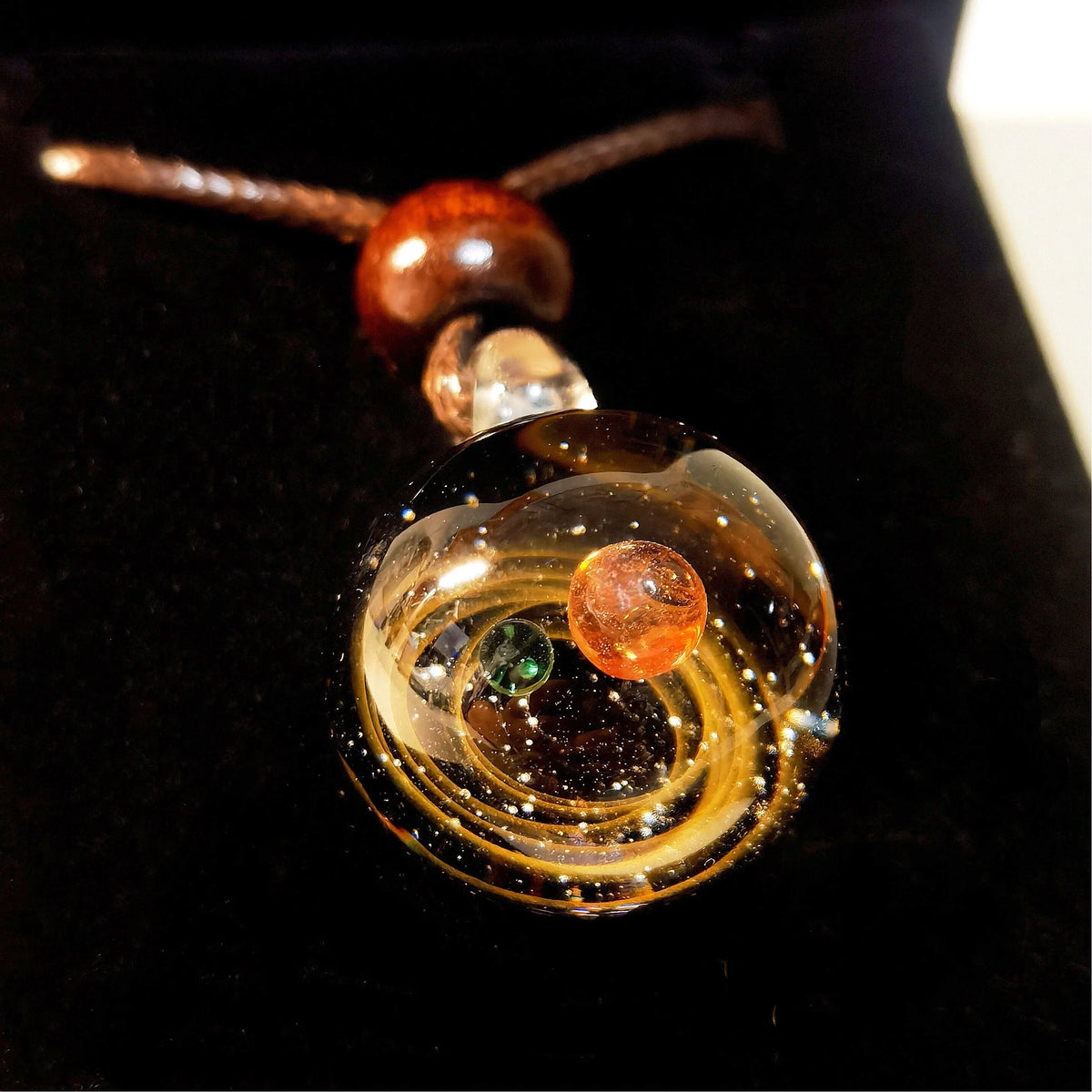 Solar Oracle Galaxy Pendant Necklace – Mystical Cosmic Fire & Planetary Orbit Talisman