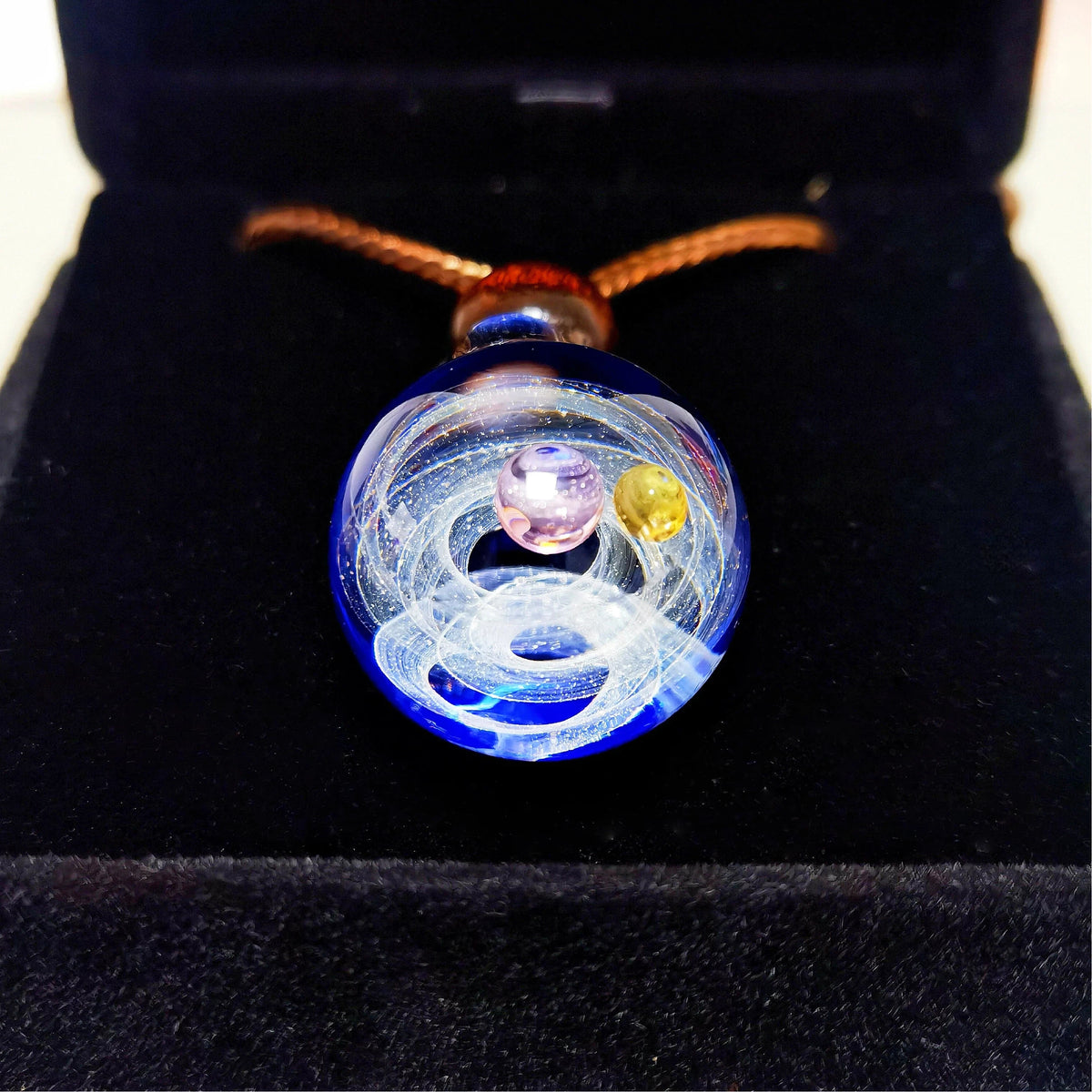 Celestial Alignment Galaxy Necklace, Cosmic Orbit Glass Pendant, Astral Planet Jewelry, Mystical Universe Necklace, Stargazer Gift