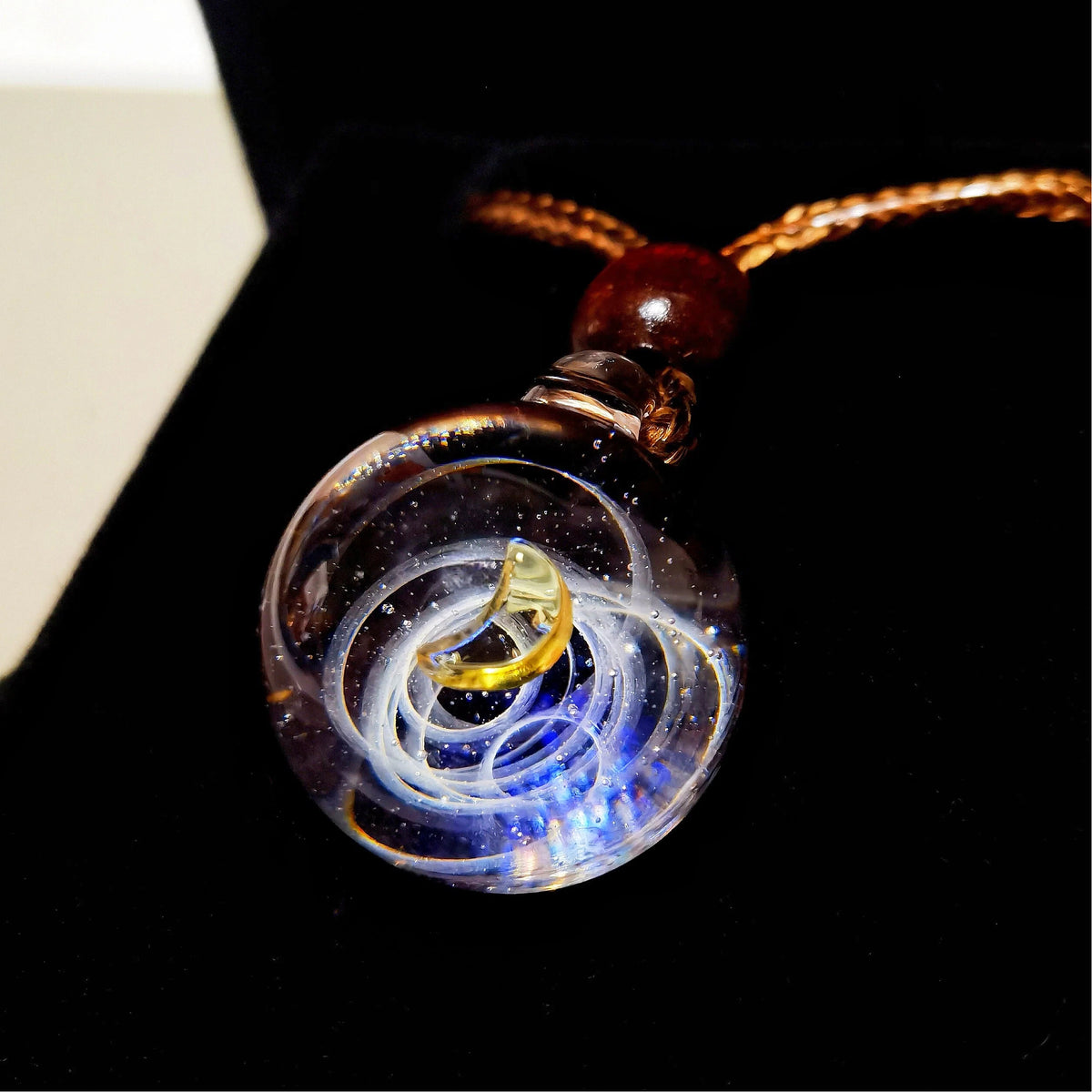 Lunar Oracle Galaxy Necklace, Crescent Moon Glass Pendant, Celestial Jewelry, Mystical Night Sky Necklace, Witchy Gift