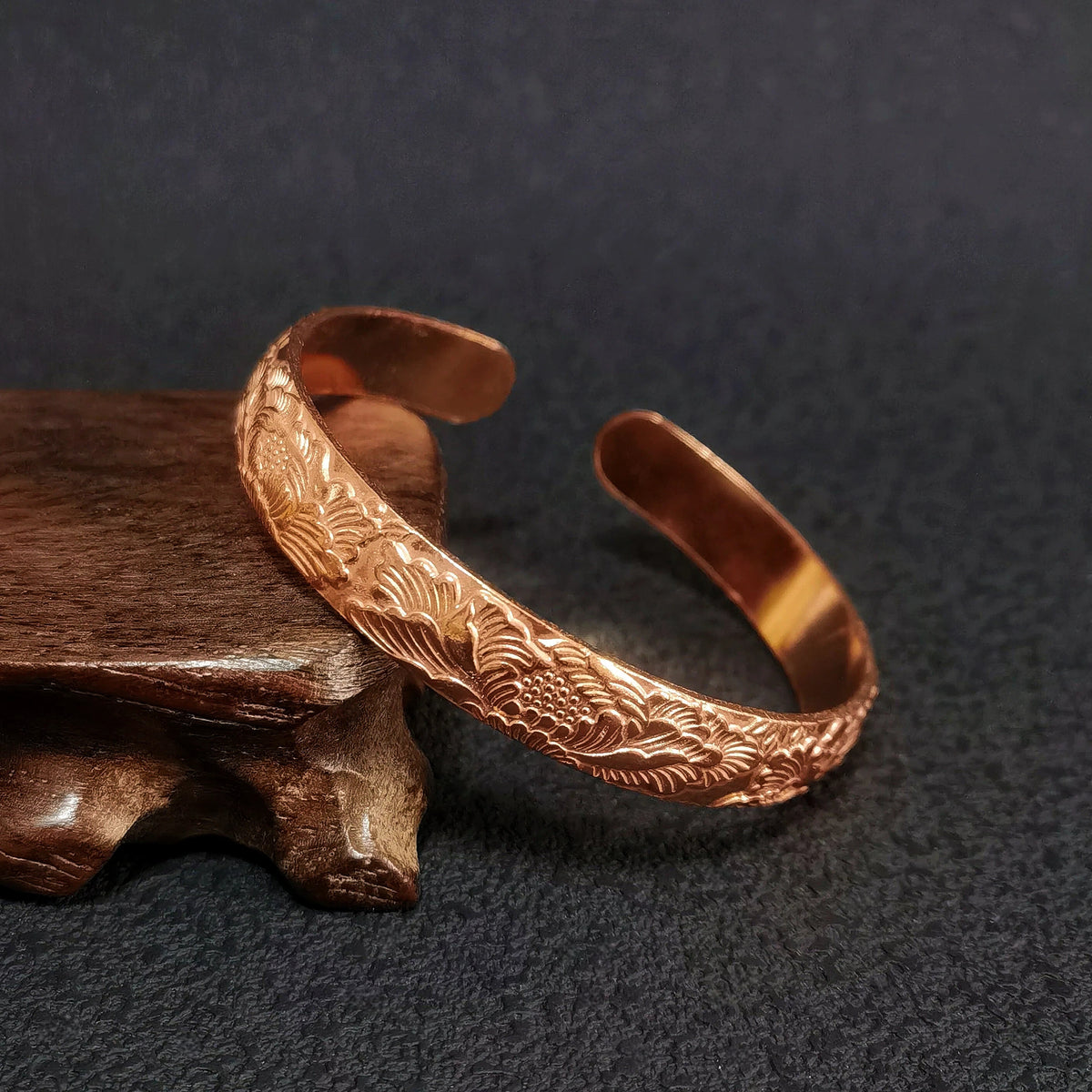Sacred Bloom Copper Cuff Bracelet, Mystical Floral Talisman, Vintage Amulet Jewelry, Witchy Boho Bracelet, Spiritual Gift
