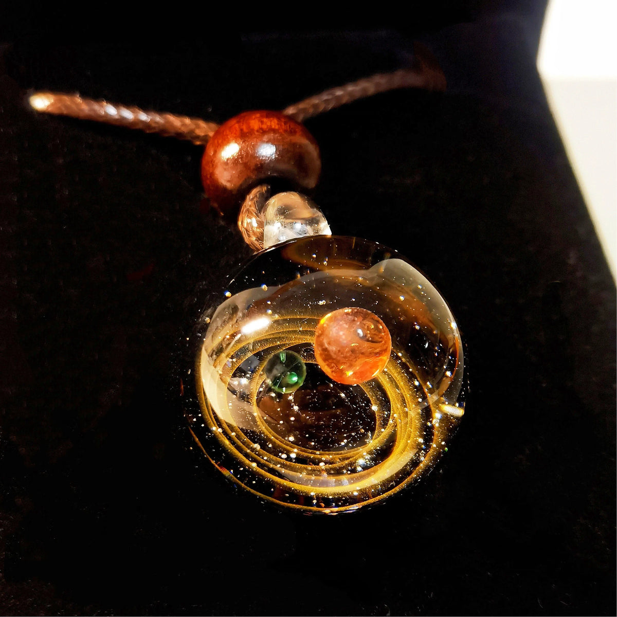 Solar Oracle Galaxy Pendant Necklace – Mystical Cosmic Fire & Planetary Orbit Talisman