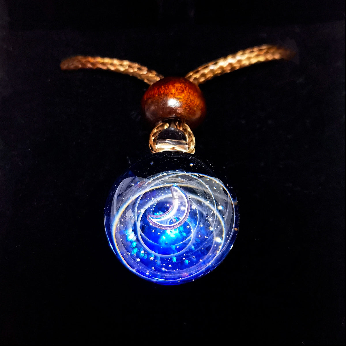 Lunar Oracle Galaxy Necklace, Crescent Moon Glass Pendant, Celestial Jewelry, Mystical Night Sky Necklace, Witchy Gift