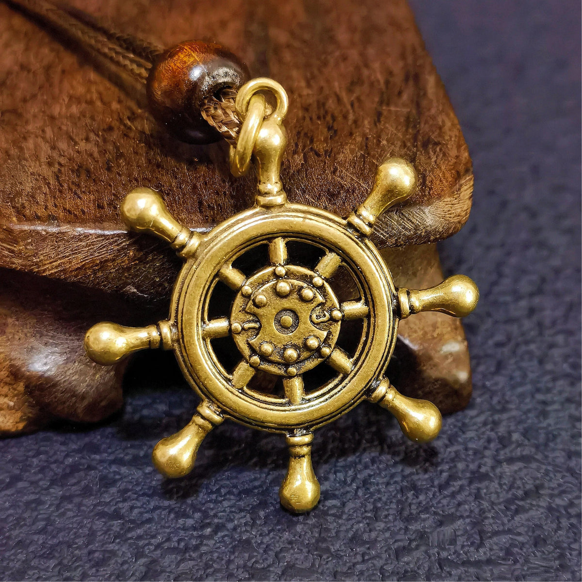 Helm of Destiny Brass Ship Wheel Necklace – Mystical Symbol of Guidance, Direction & Life’s Journey