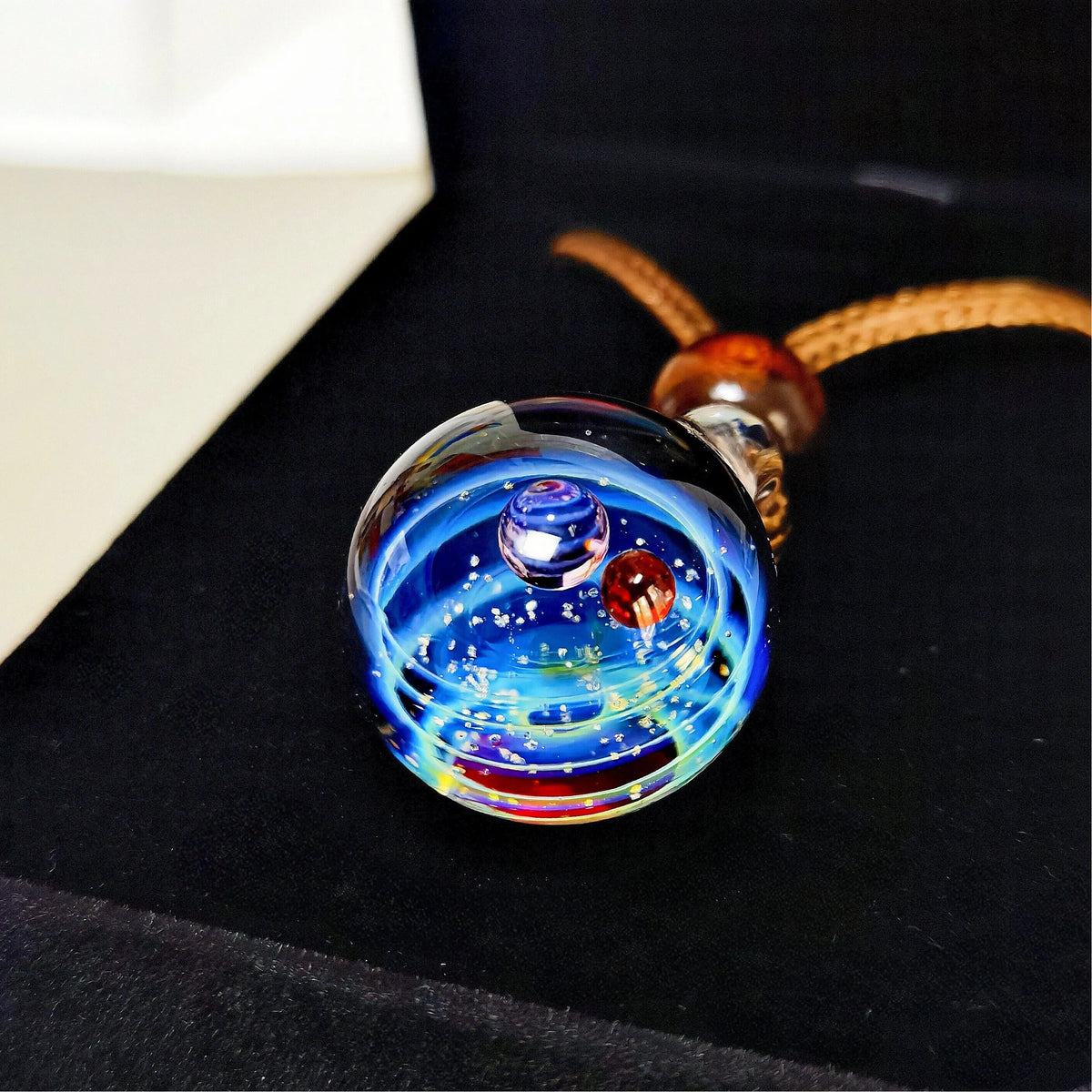 Astral Orbit Galaxy Glass Pendant Necklace – Mystical Celestial Planet Jewelry