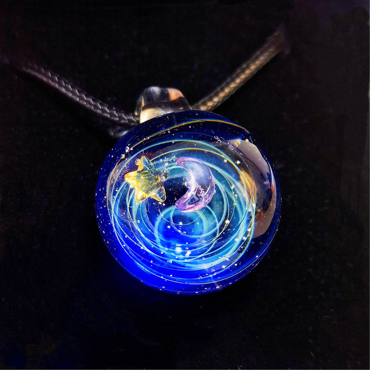 Mystic Celestial Amulet Necklace, Galaxy Glass Pendant, Moon Star Talisman, Cosmic Energy Jewelry, Astral Witchy Necklace