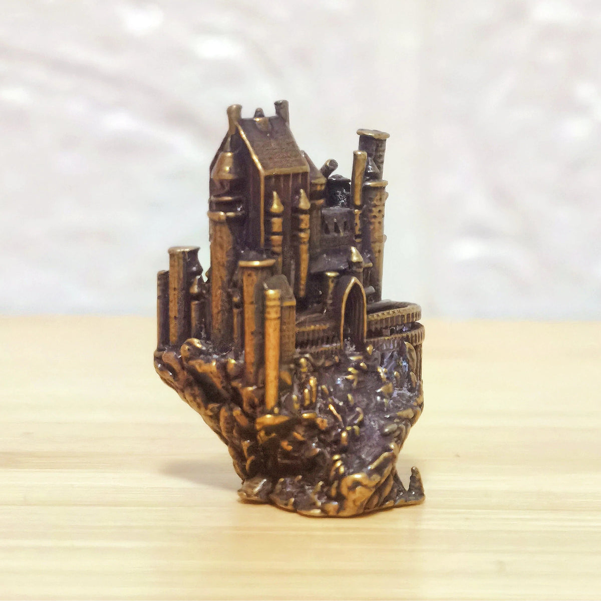 Castle of the Hidden Realm Brass Sculpture – Mystical Fortress of Ancient Magic, Secrets & Protection